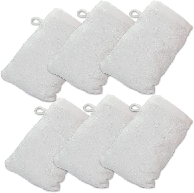 Made Easy Kit Bath Mitts - Pack of 6 - (6" x 9") European Style Washcloth with Loop (White, 6 x 9 inches) - Image 2